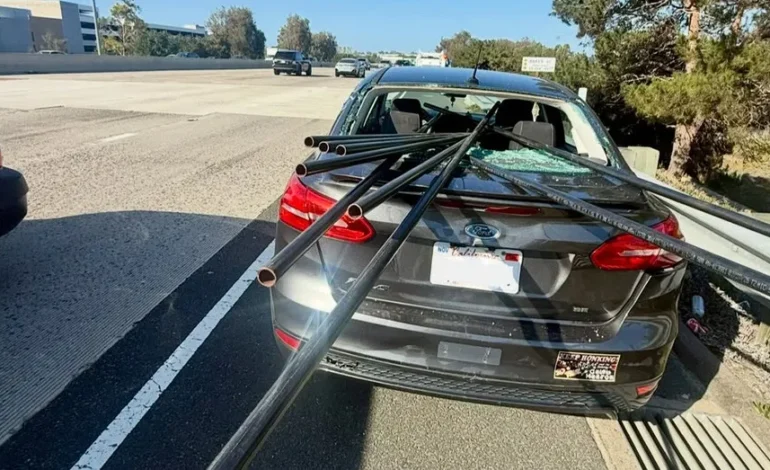 Pipes Pierce Sedan in Terrifying Orange County Highway Crash